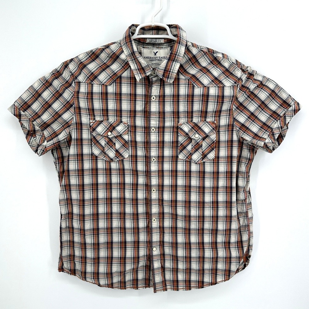 American Eagle Outfitters Vintage Fit Men's XXL Plaid  Short Sleeve Western Snap
